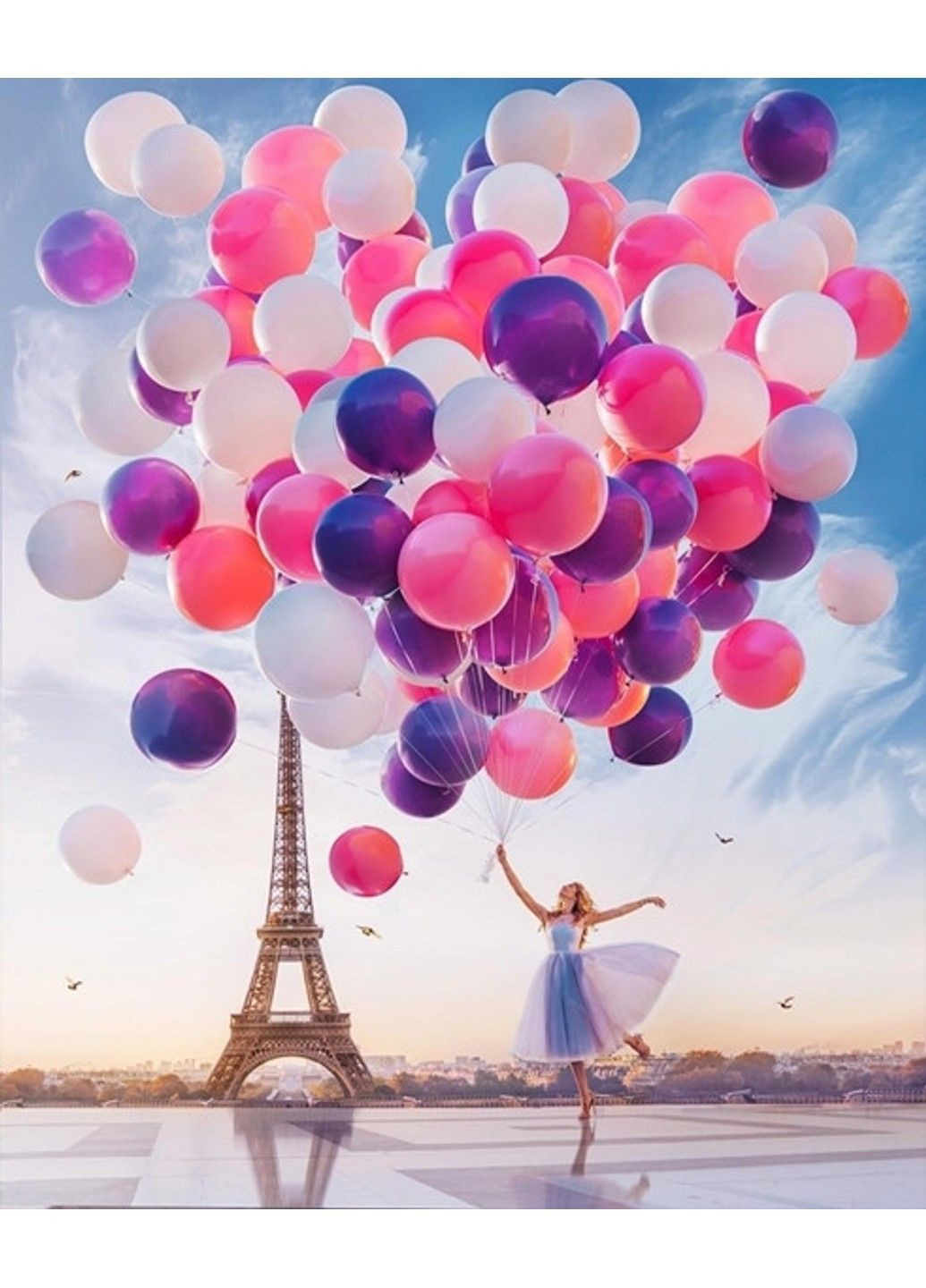 Набор Алмазная мозаика вышивка Девушка с шариками перед Эйфелевой башней в Париже на подрамнике полная 40х50 No Brand (332208581)