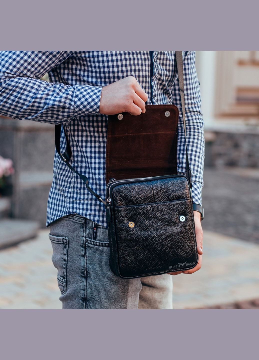 Мужская кожаная черная сумка через плечо Tiding Bag (302390982)