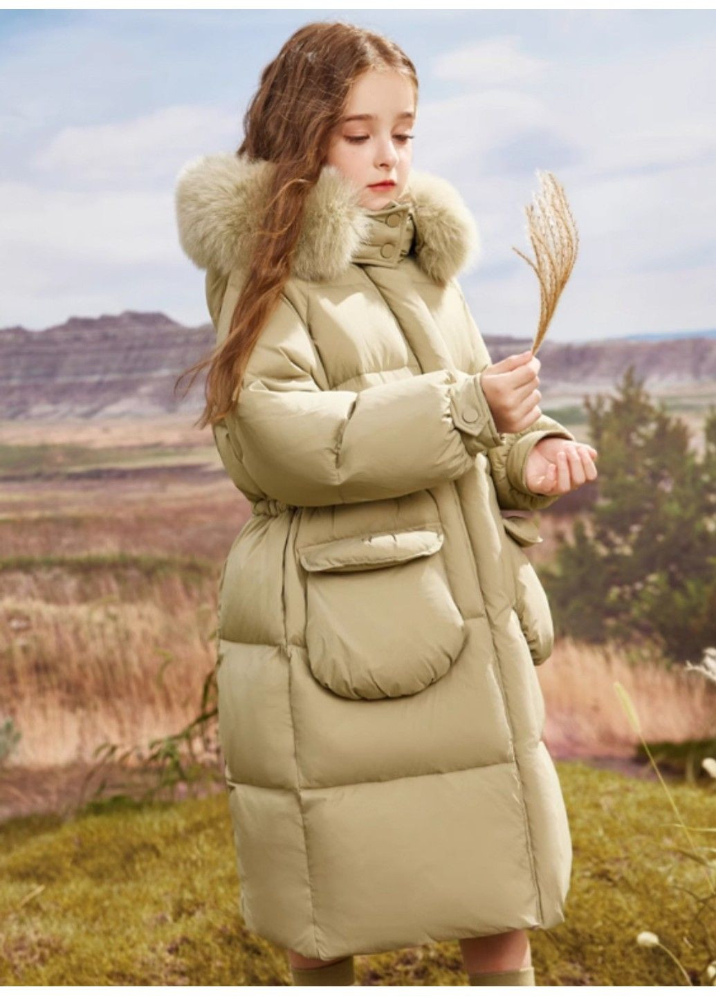 Зеленое зимнее Детское пальто No Brand