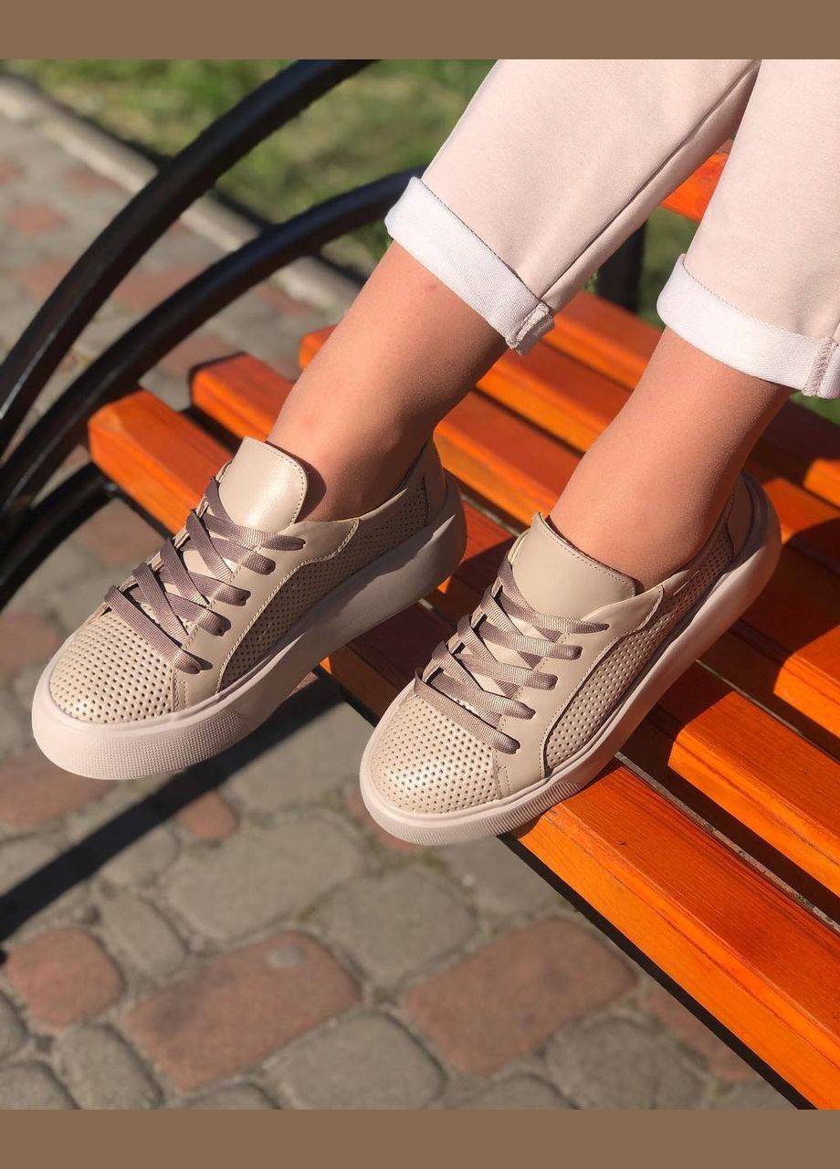 Жіночі бежеві кросівки з перфорацією (1307) No Brand бежеві літо (330245785)