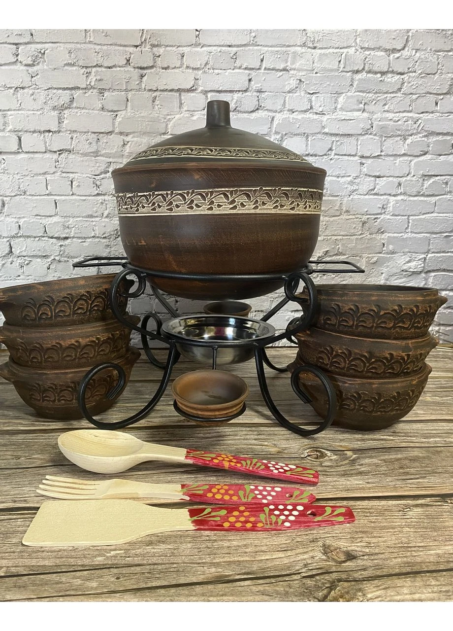 Садж с кастрюлей 4,5 литра + 2 соусницы + 6 тарелок No Brand (393572945)