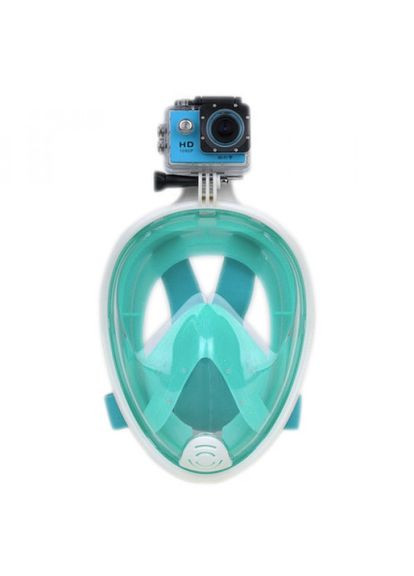 Панорамная маска для плавания + водонепроницаемый чехол GTM (S/M) Бирюзовая с креплением для камеры Green Free Breath (275928350)