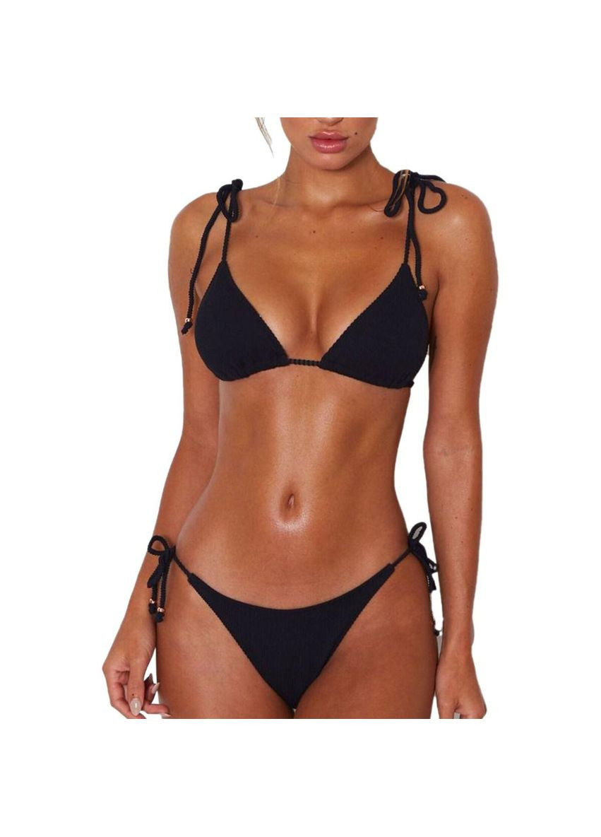 Черный летний женский купальник бикини раздельный в рубчик m(s/m) l(m/l)(42 44 46 48) черный No Brand