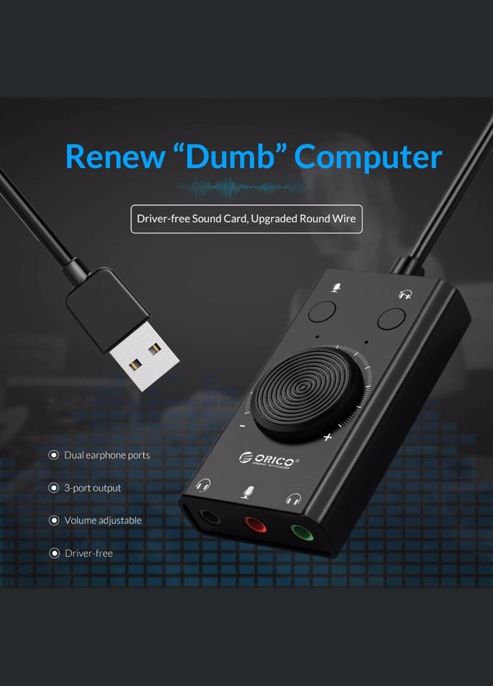 УЦИНКА! Наружная звуковая карта USB Sound Card Adapter SC2 Black Orico (341325824)