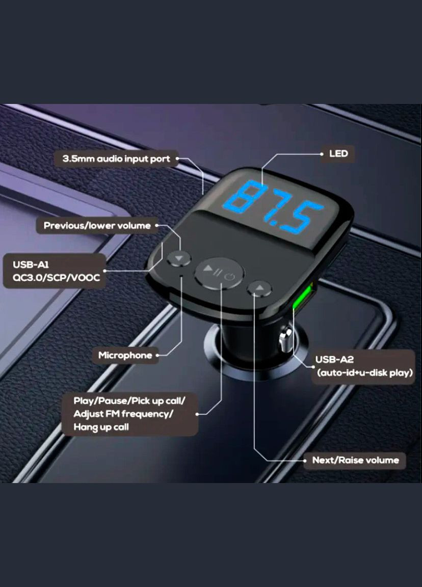 FM модулятор трансмиттер блютуз C706Q Bluetooth адаптер зарядное утройство 2 USB Черный Ldnio (306447794)