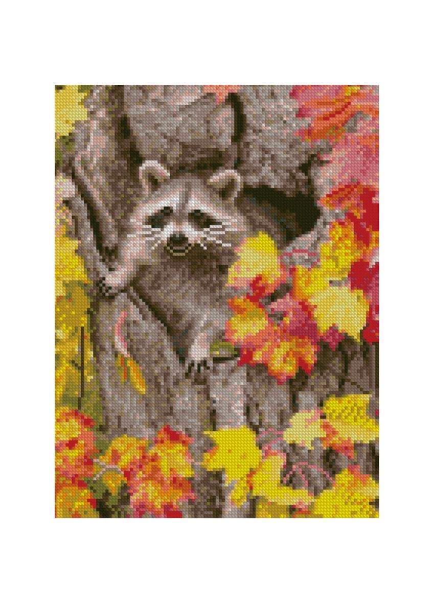 Алмазная мозаика "Енотик осенью" см - вышивка для детей, рукоделие для творчества. Strateg (369758448)