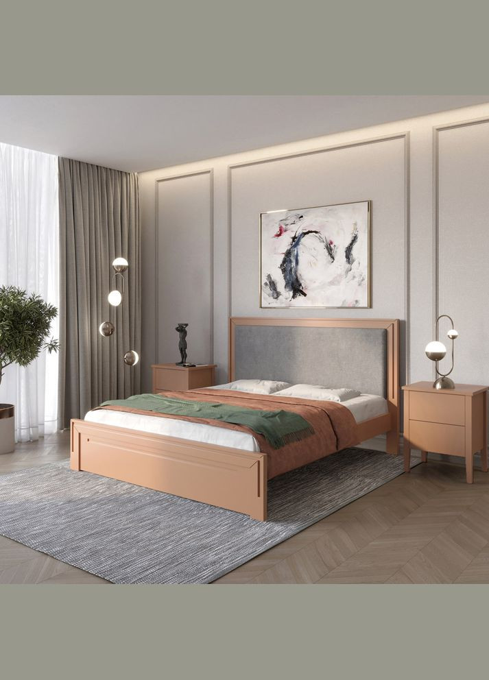 Двоспальне дерев'яне ліжко Торонто Т4 (RAL8025)/Аляска 93 (сірий) 160х200 см (MBG-9382) Mebigrand (368279141)