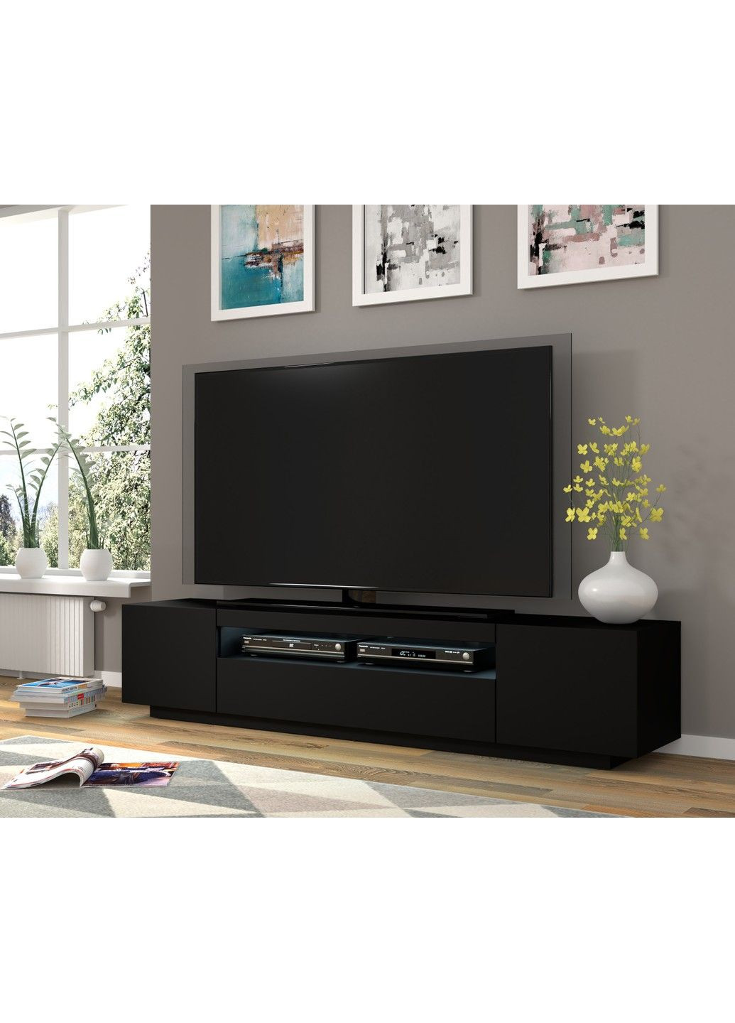 Тумба под телевизор в гостиную Aura 200 черная с подсветкой Bim Furniture (291124521)