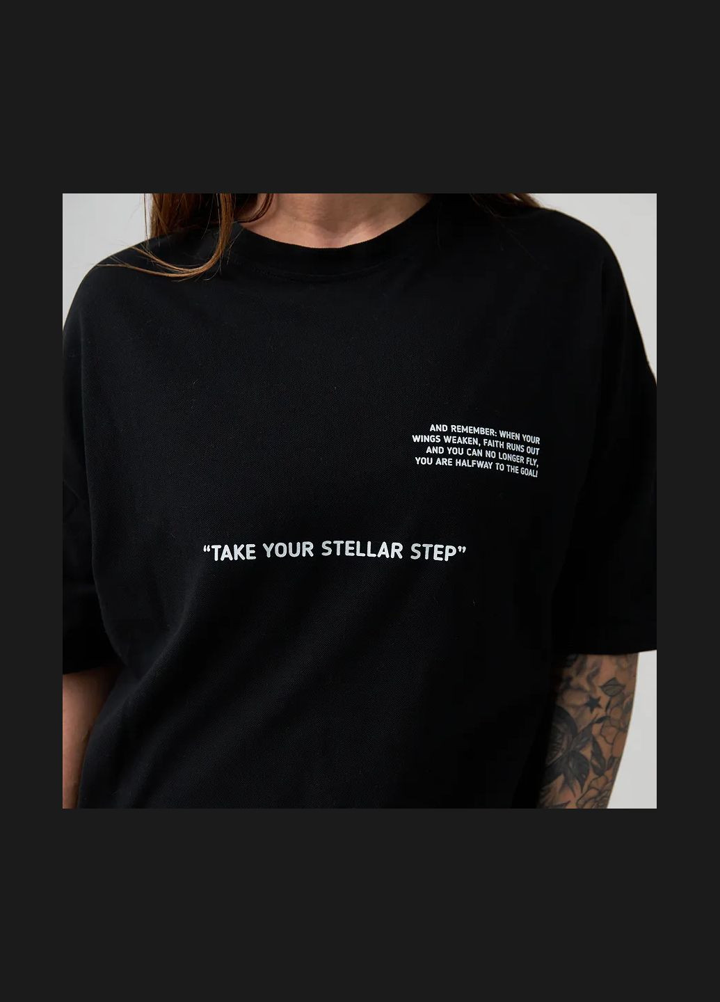 Футболка жіноча оверсайз "Take your Stellar Step" чорного кольору (1111M904) No Brand - (335811668)
