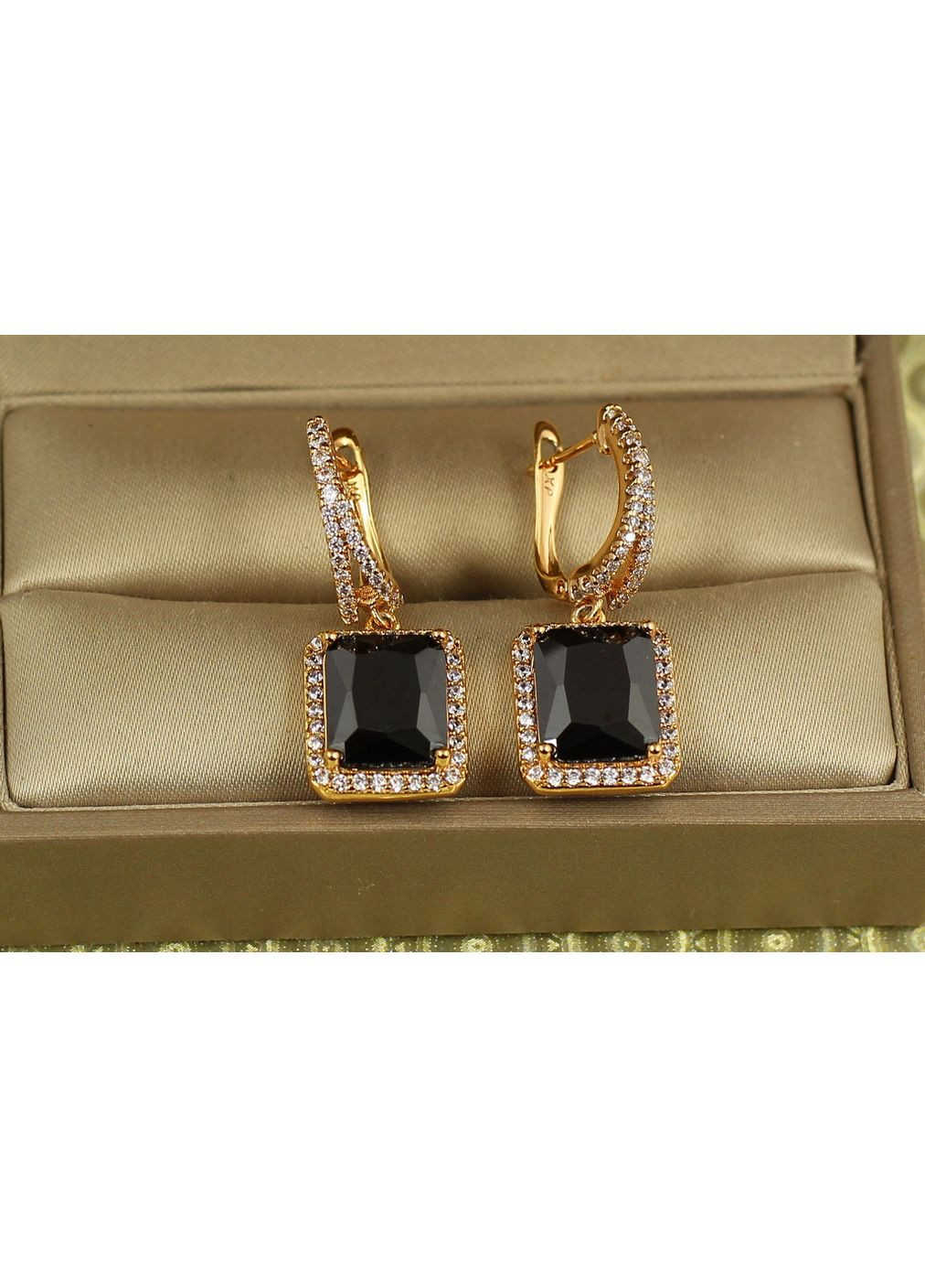 Сережки підвіски авангард з чорним каменем 3 см золотисті love-shopping Xuping Jewelry (369401531)
