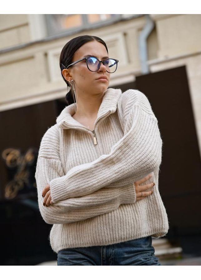 Бежевый зимний вязаный женский свитер No Brand