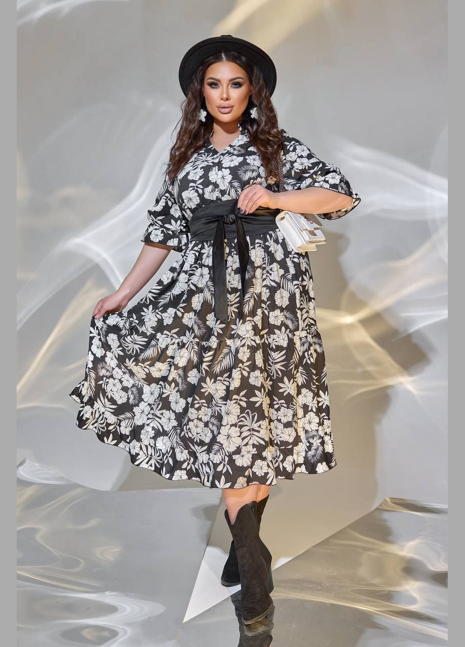 Черное кэжуал женское платье софт No Brand с цветочным принтом