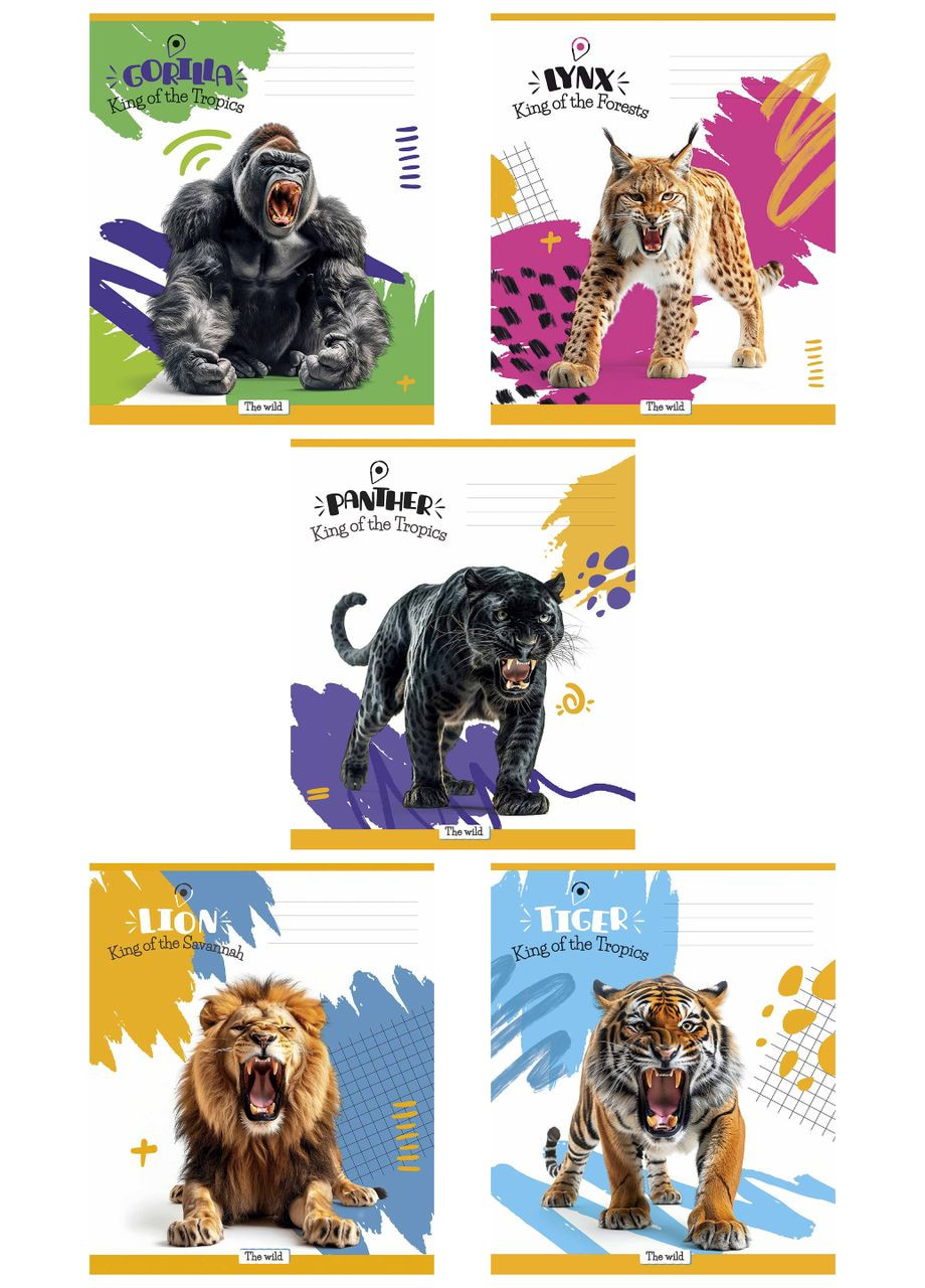 Зошит учнівський, набір 5 шт, King of the Tropics ВД-лак. Зошит Star у клітинку 18 арк. 3421 4820006472085 Школярик (349469325)