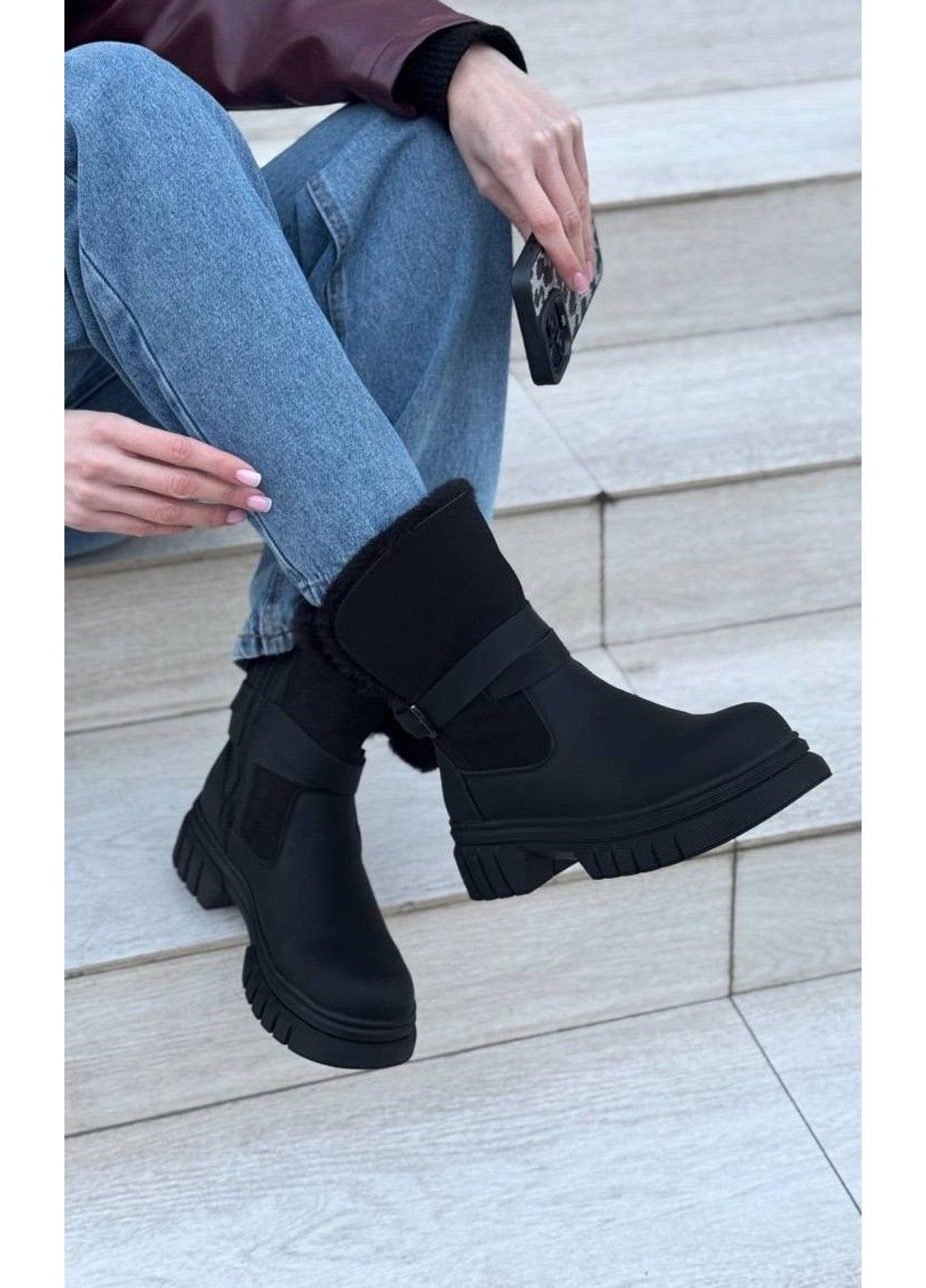 Чоботи жіночі зимові ремінець чорні L&M (313654008)