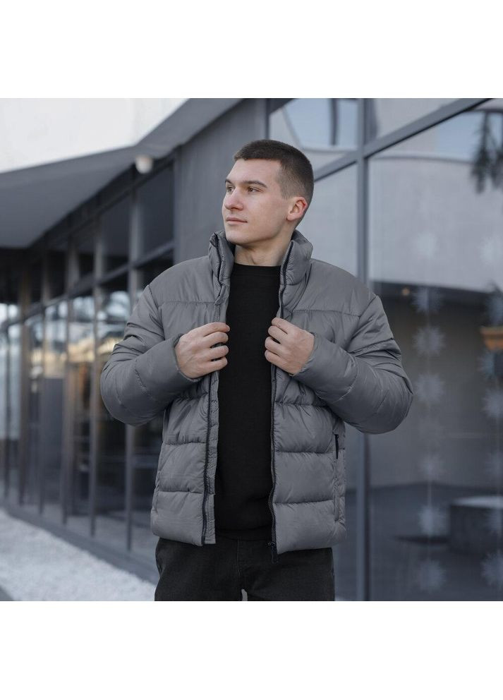 Серая зимняя мужская зимняя куртка плащевка на пухе серая Freedom