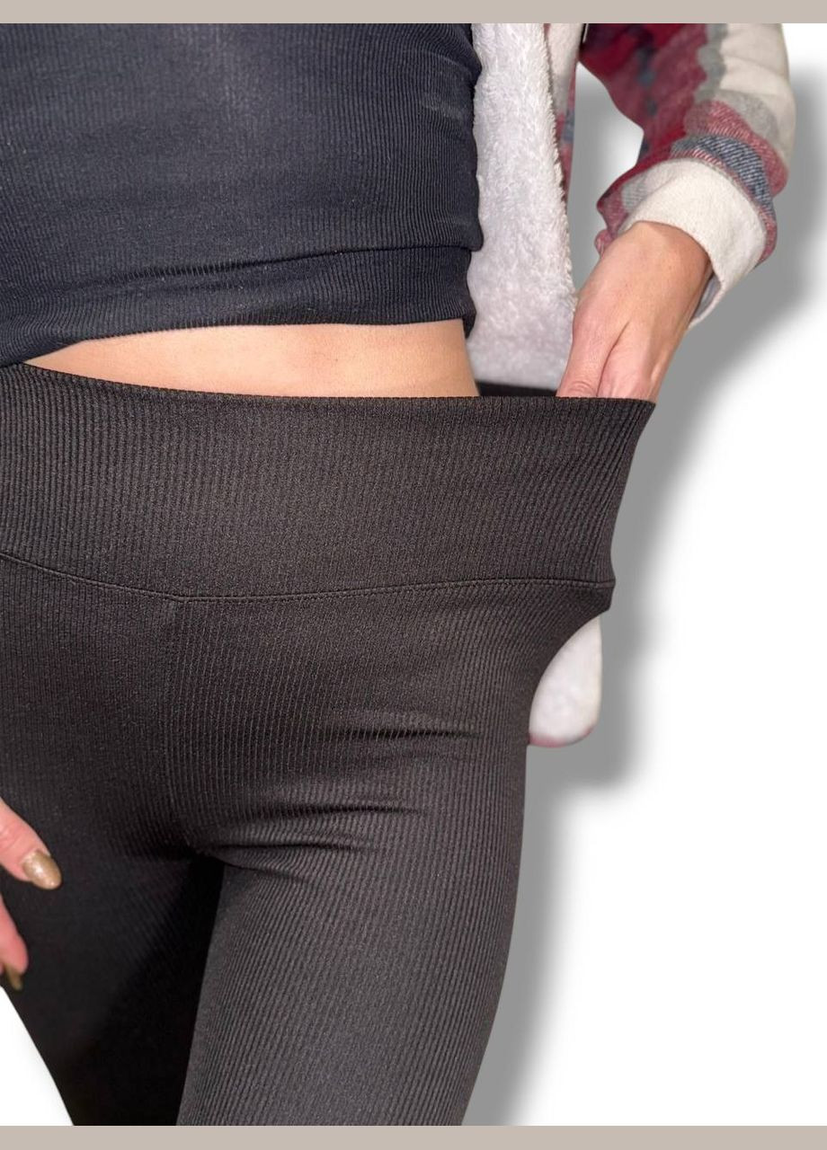 Жіночі лосини еластичні в рубчик з високим широким поясом без утеплення демісезон 99-101см чорні No Brand (318450649)