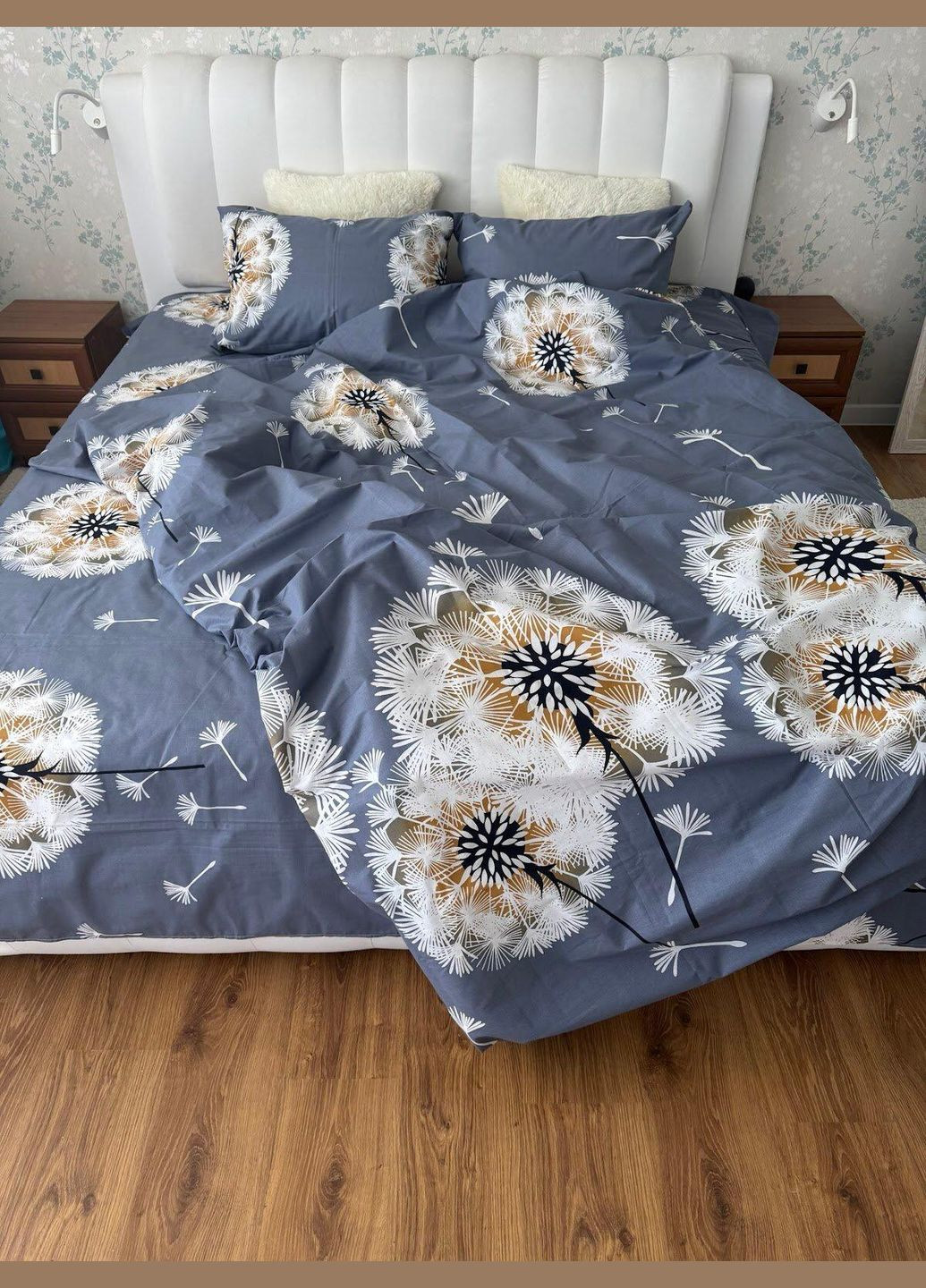 Постільна білизна бавовняна Дотик Двоспальна Простирадло на гумці 160x200х20 Бязь Синя 70 х 70 No Brand (322845165)