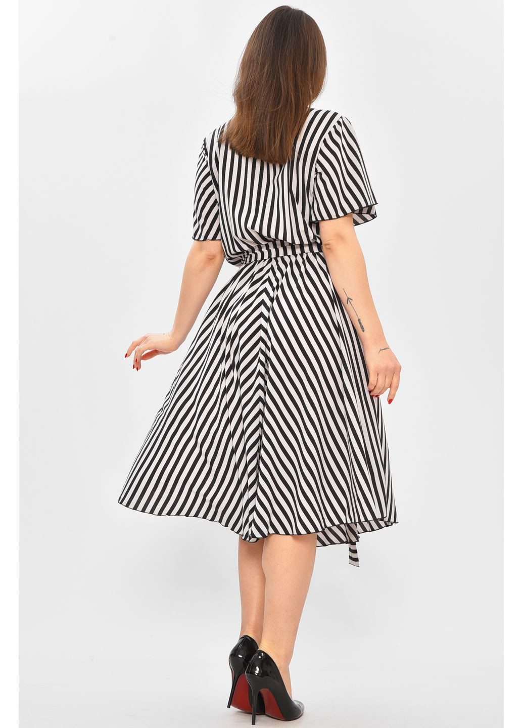 Білий повсякденний сукня жіноча білого кольору з принтом з баскою Let's Shop в смужку