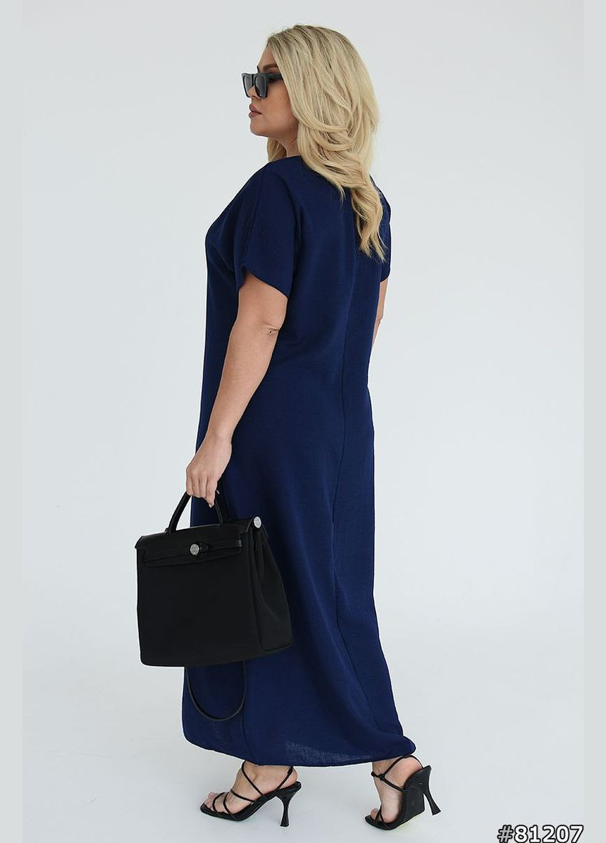 Темно-синя лляна сукня вільного фасону No Brand