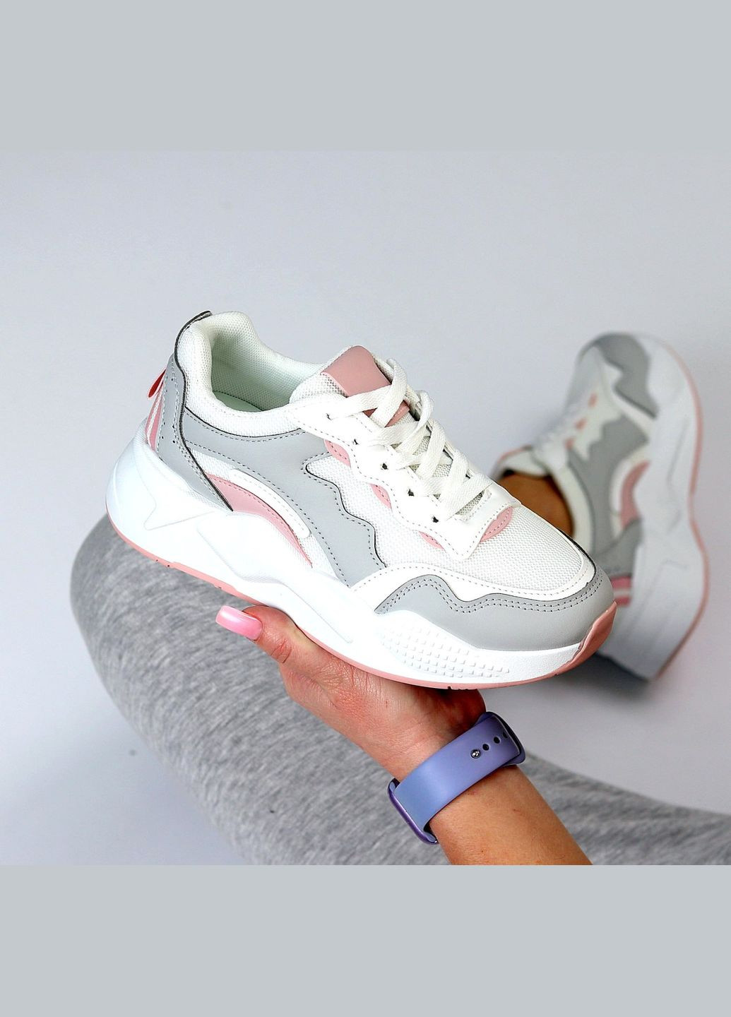 Жіночі кросівки білі з сірими та рожевими вставками, екошкіра + текстиль, весна-літо Navigator Кросівки білі літо (346146180)