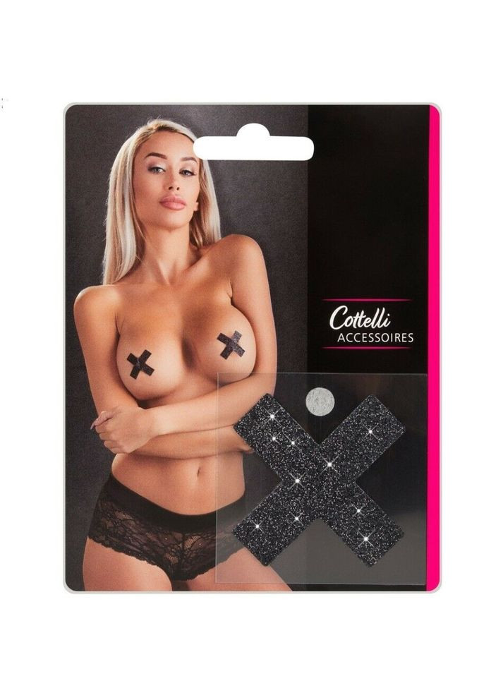 Чорні наклейки на соски хрести з блискітками Cottelli Collection (299323606)