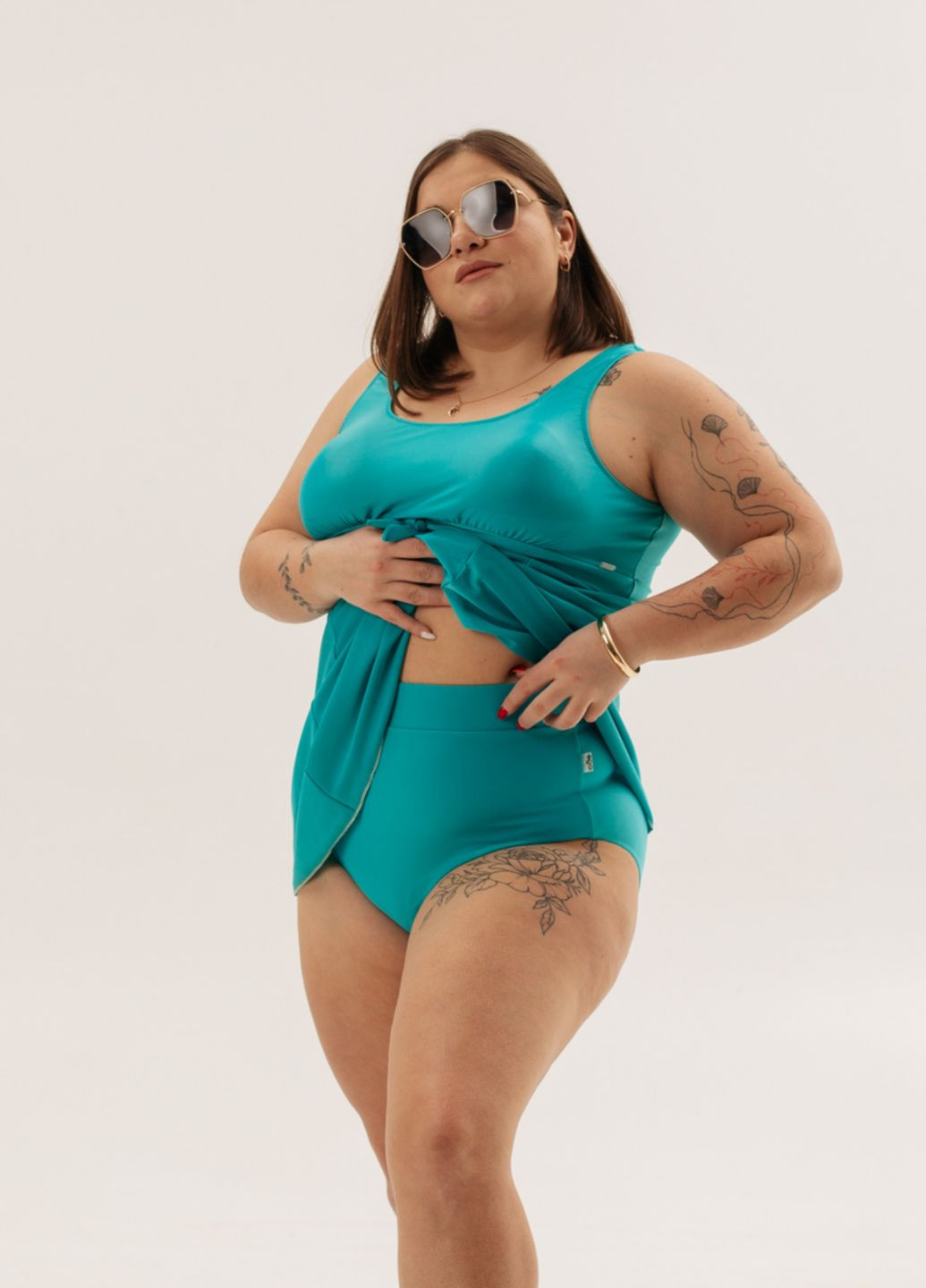 Бирюзовый демисезонный раздельный купальник танкини низ-плавки раздельный, танкини HN