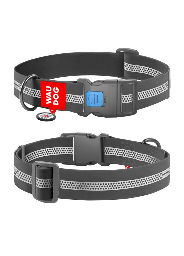 Нашийник для собак водостійкий Waterproof з QR паспортом, світловідбивний, пластиковий фастекс,, Ш 40 мм, Дов 46-70 см, сірий WAUDOG (325479142)