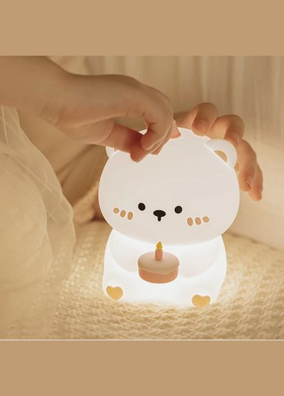 Нічник дитячий силіконовий Ведмедик з Тортиком Sam-91717 No Brand (341327224)