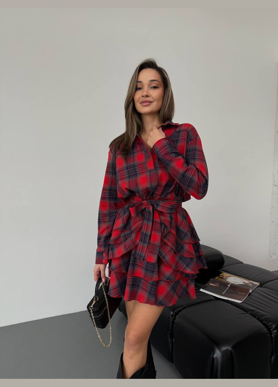 Червона сукня червона в клітку з котону з довгим рукавом та коміром – стильний та комфортний вибір для повсякденних образів No Brand в клітинку