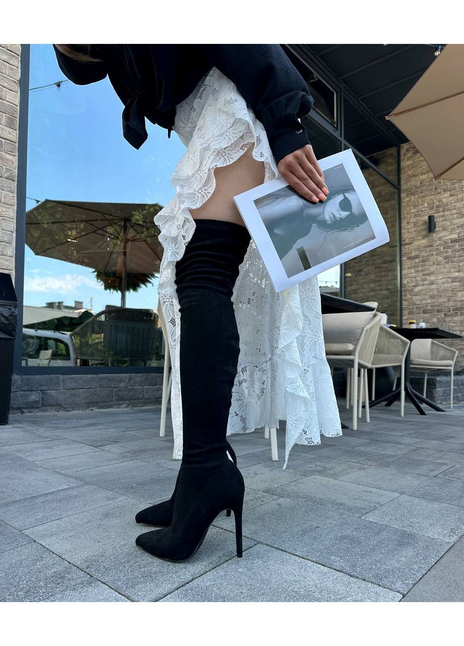 Жіночі стильні ботфорти панчохи на шпильці чорний колір екозамш No Brand (369960130)