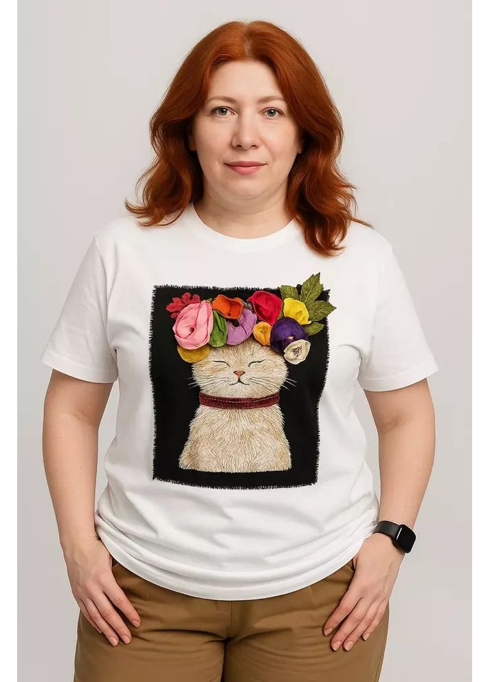 Футболка жіноча "Заквітчаний кіт" MKNK455555-1 Nora Kvittin - (360898054)