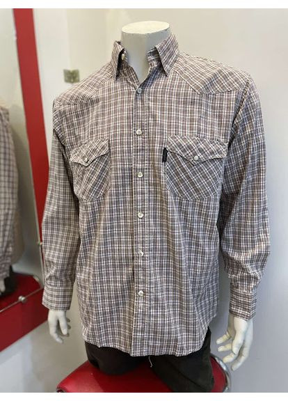 Сорочка чоловіча накладні кишені клітинка довгий рукав беж Wrangler (369012261)