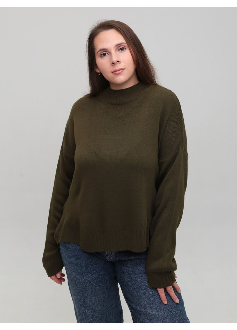 Оливковий (хакі) демісезонний светр жіночий хакі вільний з горлом джемпер Karon Вільна