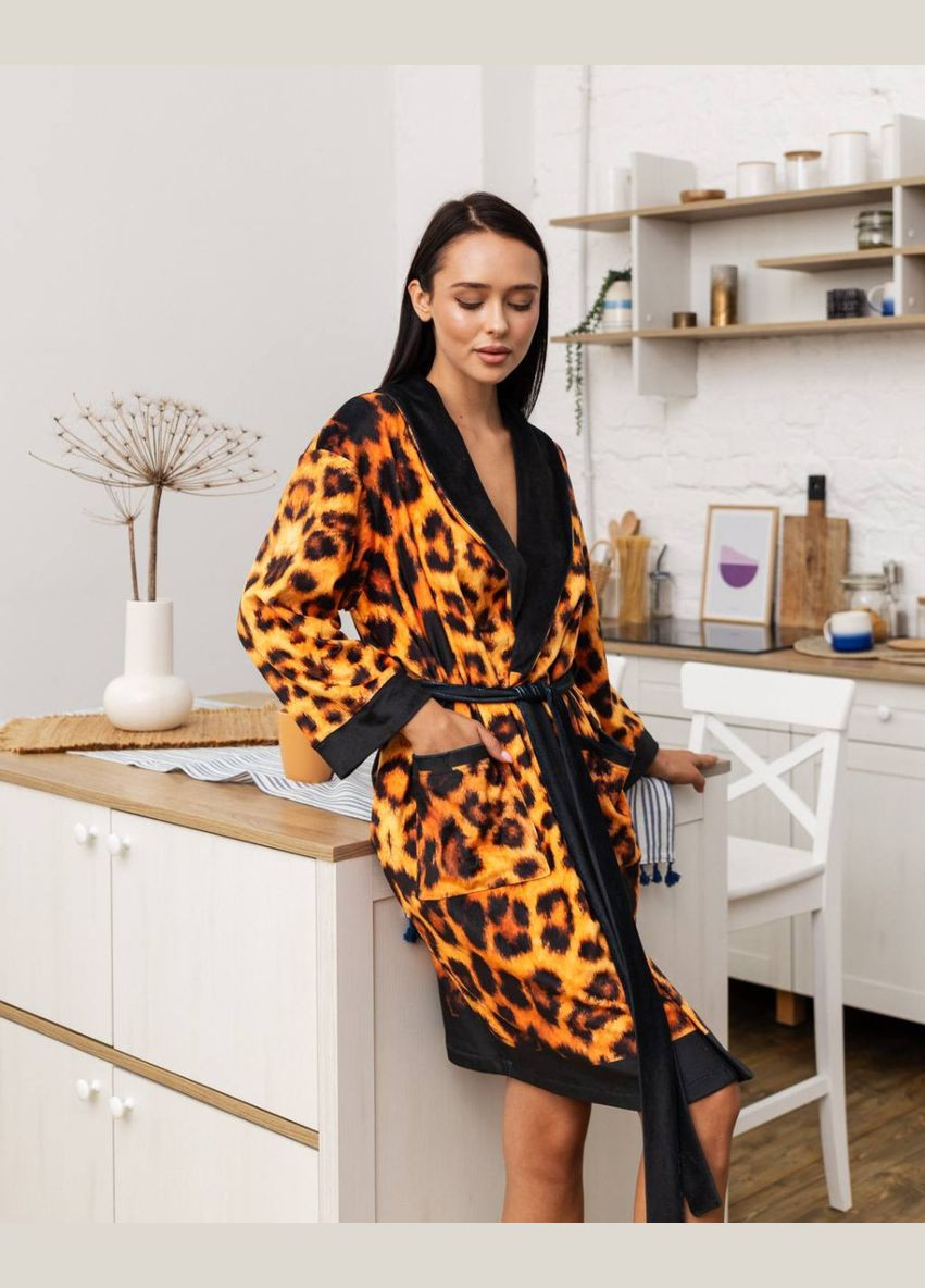 Халат жіночий з плюшевого велюру ексклюзивний Leopard 18273 XS-S FlexDress (336766971)