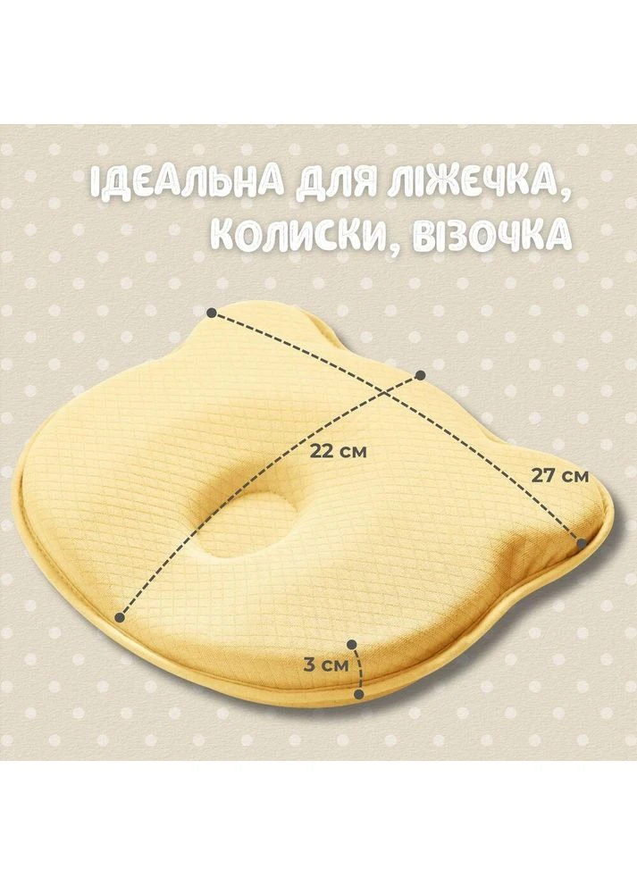 Подушка ортопедическая детская BabyComfort 27×22×3 см с эффектом памяти, в форме мишки желтая PAPAELLA (386251327)