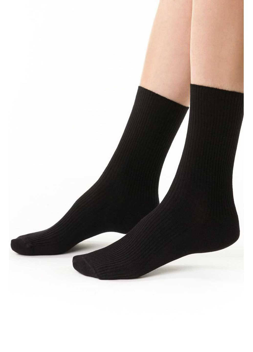 Чёрные носки в рубчик хлопковые с ослабленной резинкой 062 Steven (349500528)