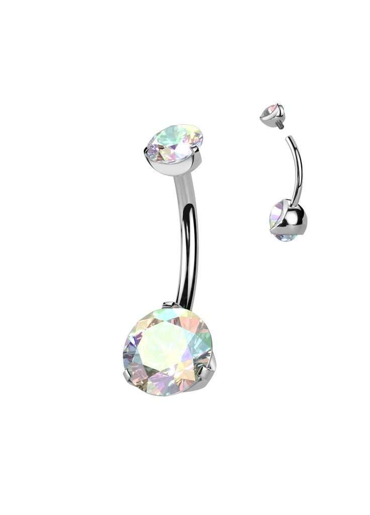 Титановая серьга-банан для пирсинга пупка TIN14-141058-AB (Штанга: 10мм, Цвет камня: Северное сияние) Spikes (333698496)
