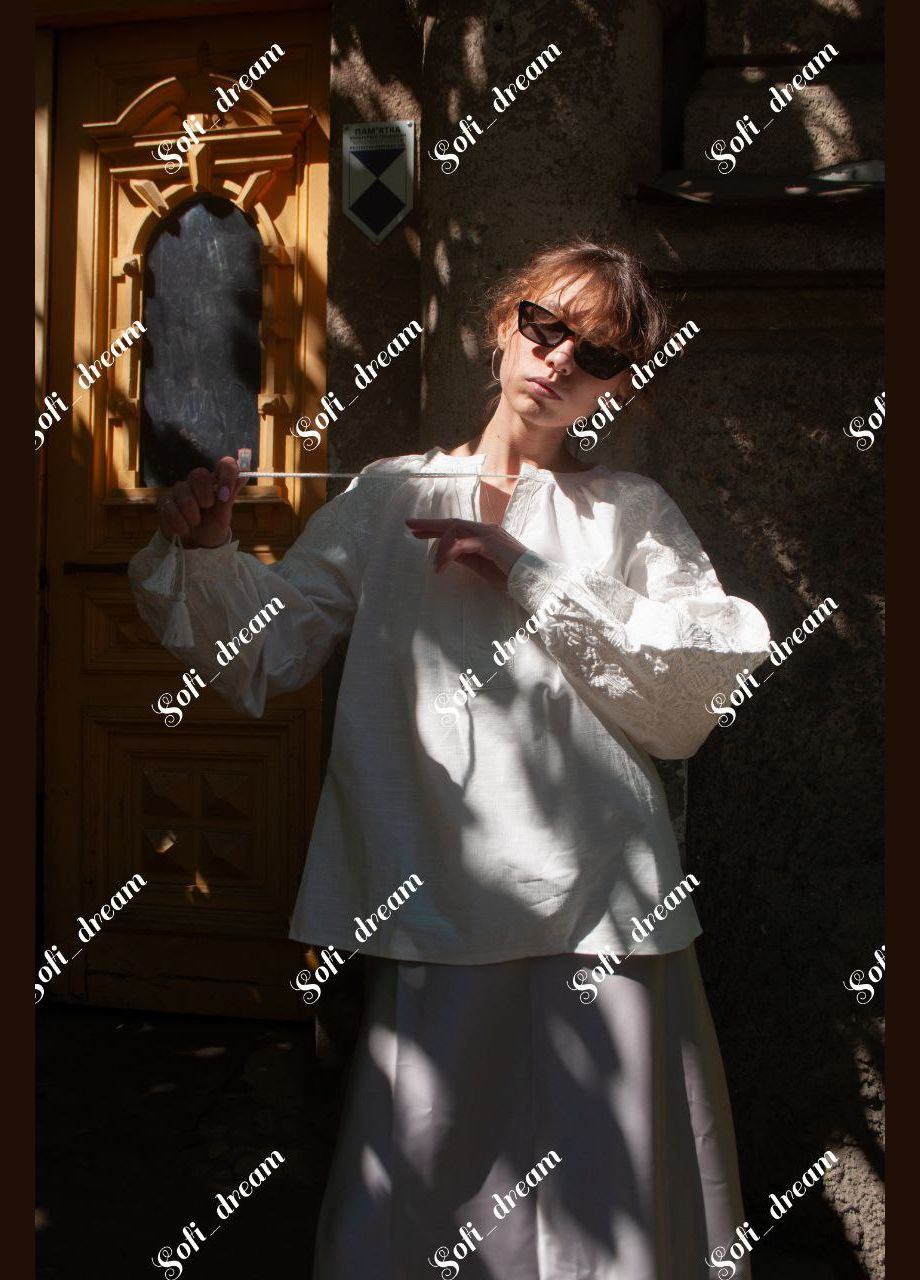 Белая женская вышитая белая рубашка. ESQ хлопок (334676706)