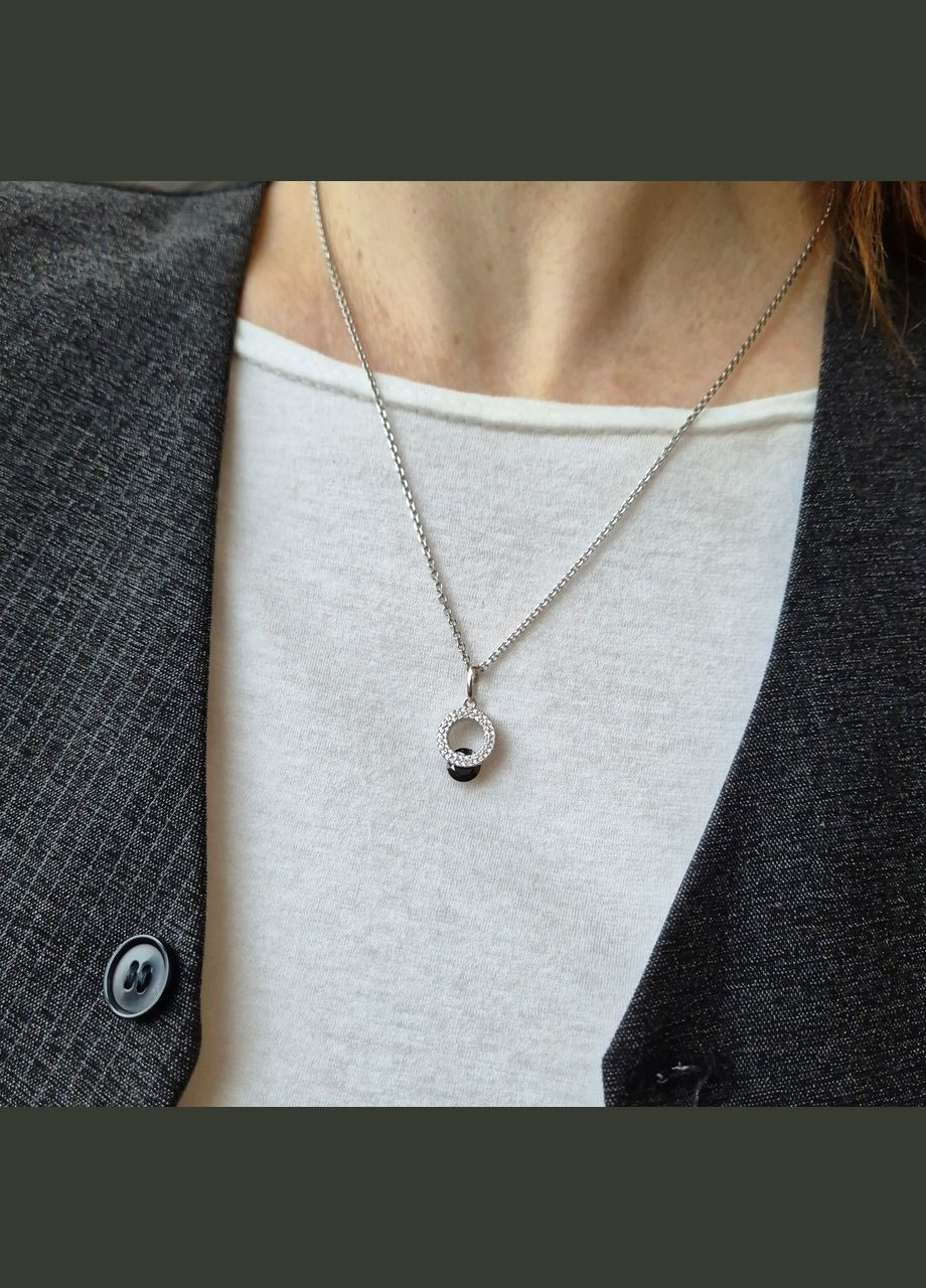 Серебряная подвеска кулон Круг с Чёрным камнем серебро 925 пробы Родированное 89032ч 2.25г Nobrand (370438660)