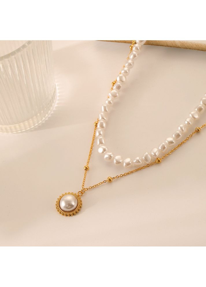Двухслойные бусы жемчужная нить и подвеска с цепочкой, стильная двойная цепочка с кулоном ''Monica'' China (368682323)