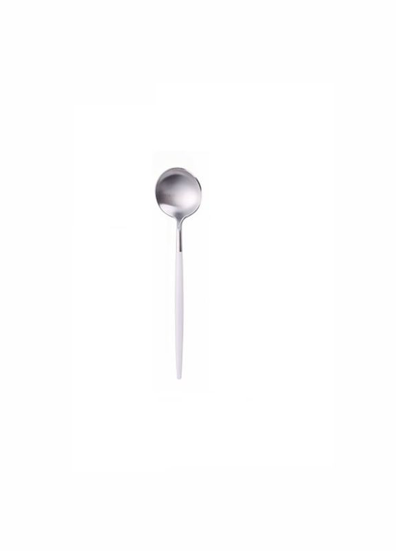 Ложка чайная серебряного цвета с белой ручкой из нержавейки. Приборы для ресторанов и дома REMY-DECOR (293152692)