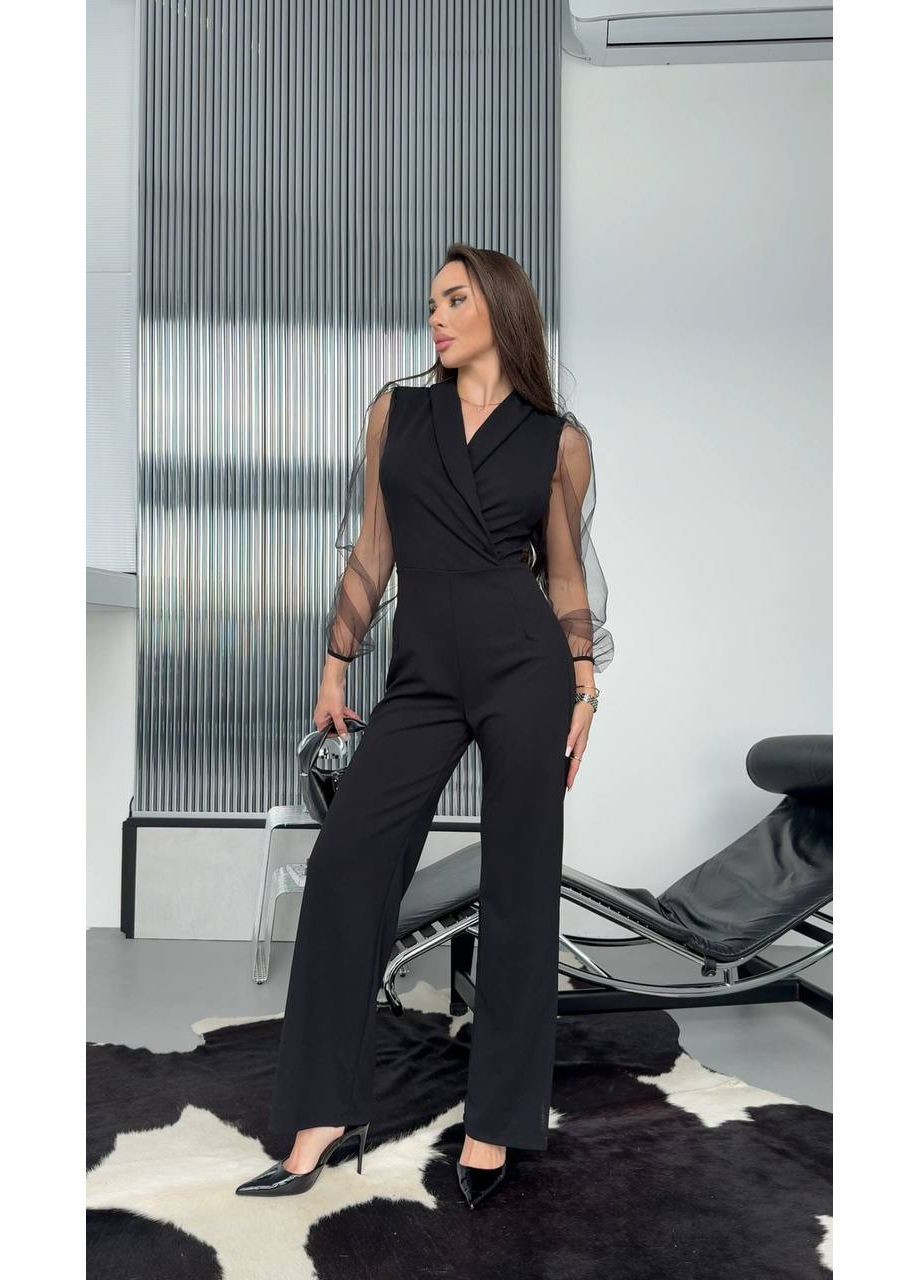 Жіночий комбінезон креп дайвінг No Brand Р1541-737 комбінезон-брюки чорний креп-дайвінг