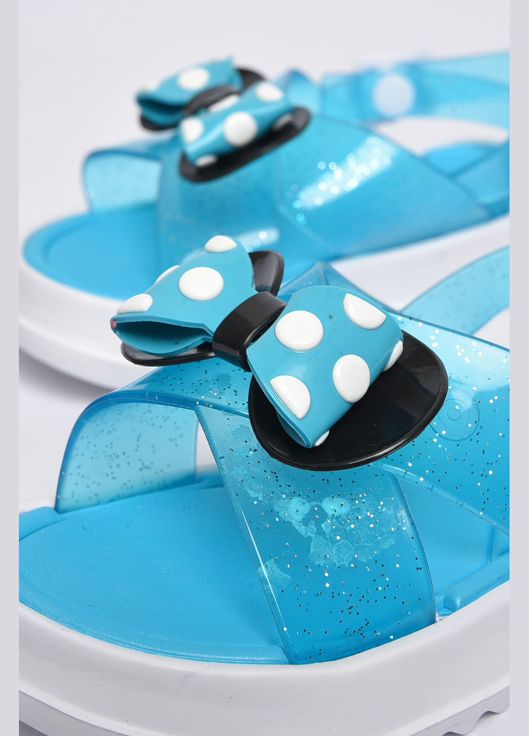 Голубые босоножки детские для девочки голубого цвета Let's Shop с бантом