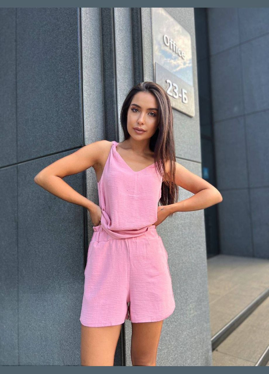 Женский летний костюм (шорты+майка) розового цвета 33343 No Brand (334302524)