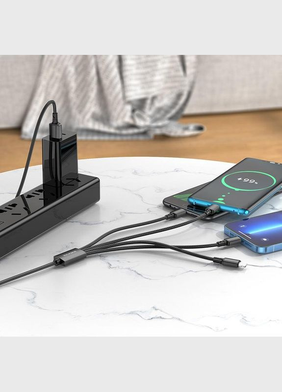 Кабель 4в1 Lightning(iPhone) *2 + MicroUSB(Android) + Type-C(Android) 4in1 BX72 |1m, 2A| Чорний Borofone (337351433)