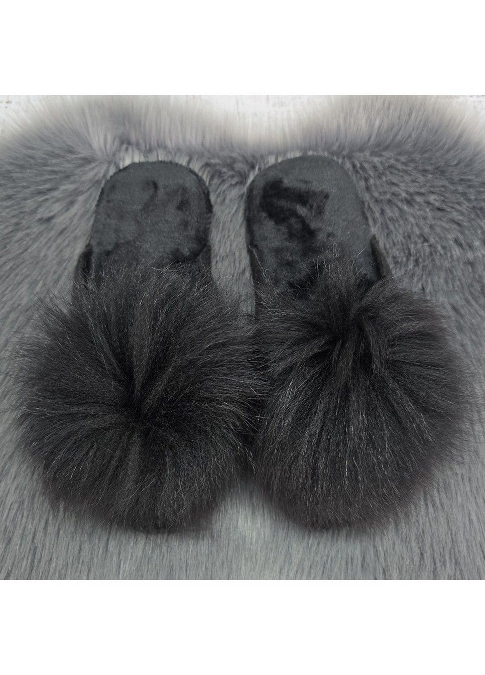 Черные тапочки женские войлочные черные для ламината с натуральным мехом Fashion