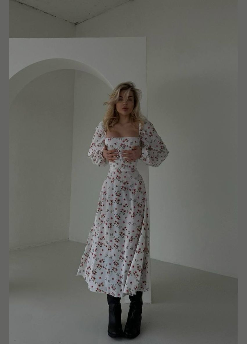 Белое повседневный женское платье с цветочным принтом Україна с цветочным принтом