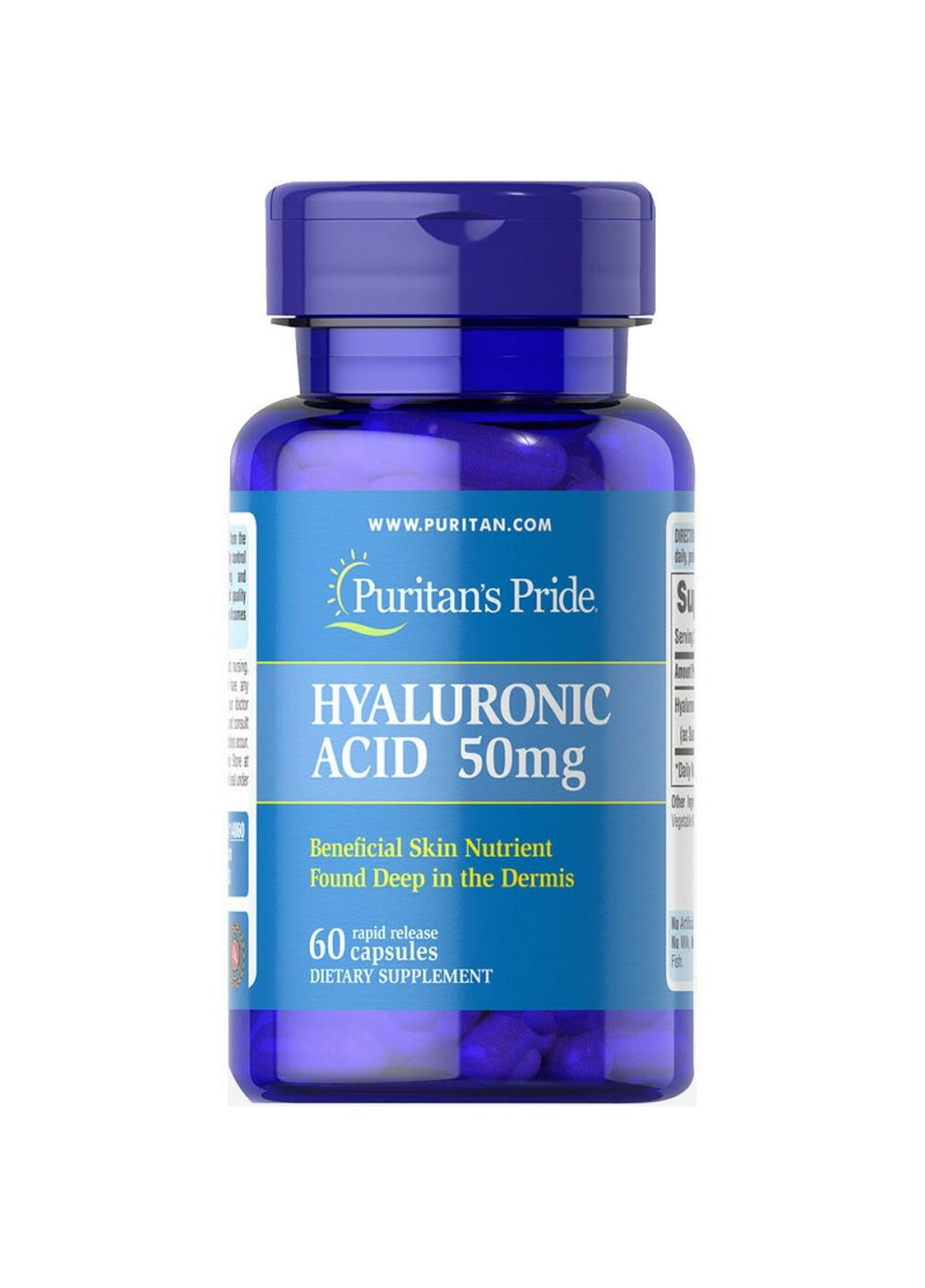 Препарат для суглобів та зв'язок Hyaluronic Acid 50 mg, 60 капсул Puritans Pride (293478833)