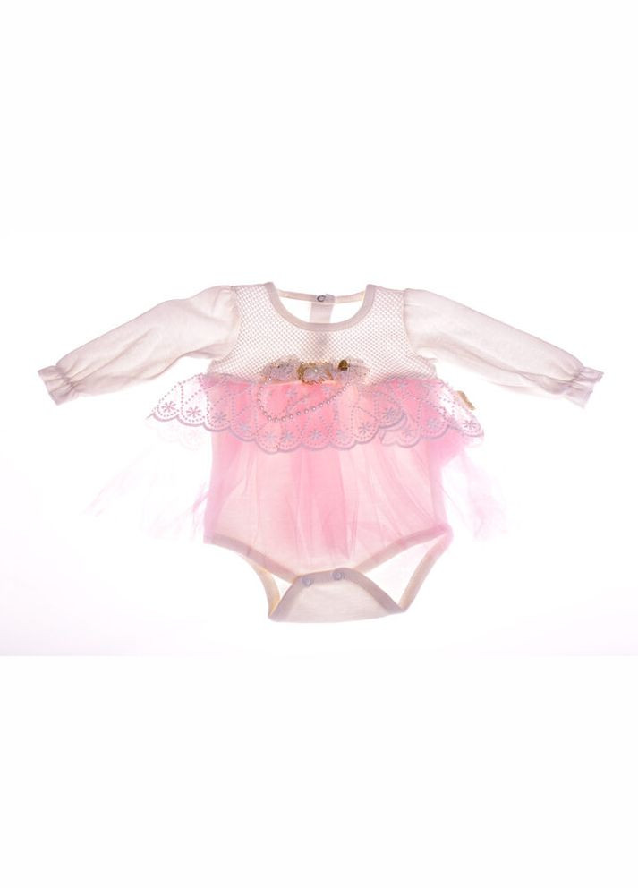 Боди платье с длинным рукавом для девочки Рюша розовое интерлок MiniPapi 68 см (31045) BABYKROHA (315423609)