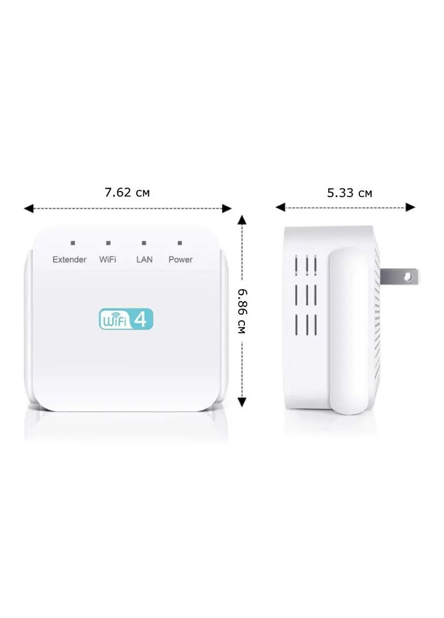 Усилитель Wifi сигнала (ретранслятор) 2.4 ГГц 300 Мбит/с Белый (US версия) No Brand (300577651)